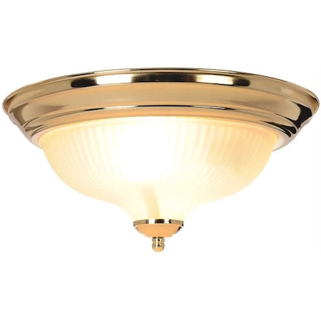 2-Light Polished Brass Flushmount With Frosted Ribbed Swirl Glass